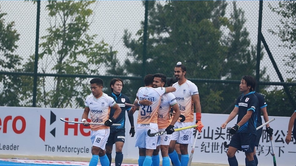 X/AsianHockeyFederation : Indian hockey team during their match against Japan at the Asian Champions Trophy.