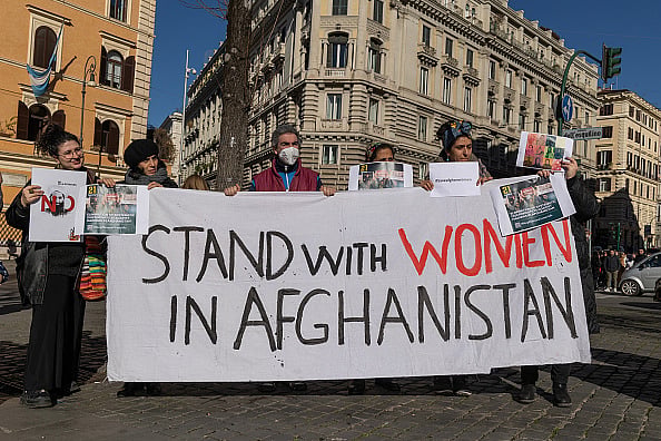 Protest in Piazza Esquilino against the violation of womens rights in Afghanistan