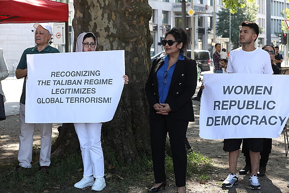 Protesters demonstrate against the Taliban in Berlin, Germany on August 15, 2023