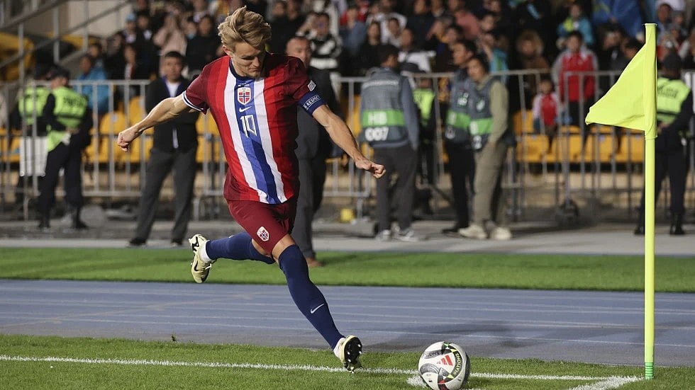 AP : Norway skipper Martin Odegaard in action.