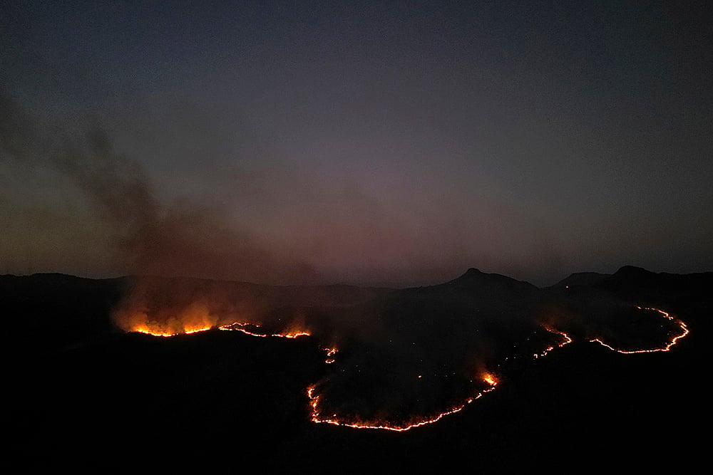 Wildfire in Chapada dos Veadeiros National Park in Brazil