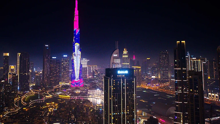 Burj Khalifa lights up with promo visuals of the ICC Women's T20 World Cup 2024 in the United Arab Emirates. - ICC