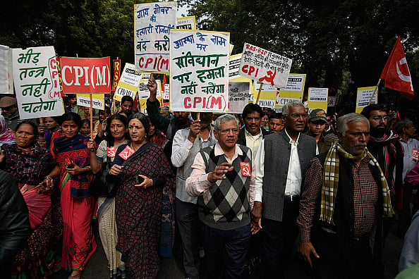 CPI-M leader Sitaram Yechury march against the BJP