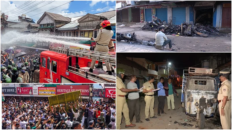 Visuals from clashes in Shimla (L) and Karnataka (R) |