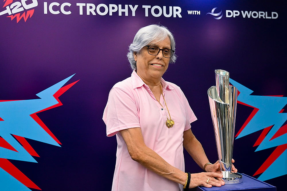 Former cricketer Diana Edulji during ICC womens T20 World Cup trophy tour