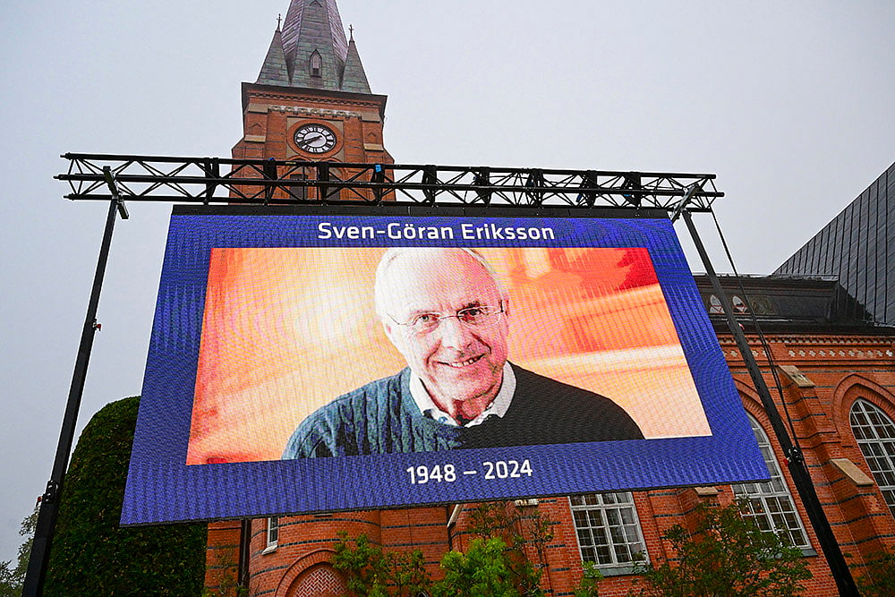 Sven-Goran Eriksson Funeral_A general view of a screen outside Fryksande Church in Torsby