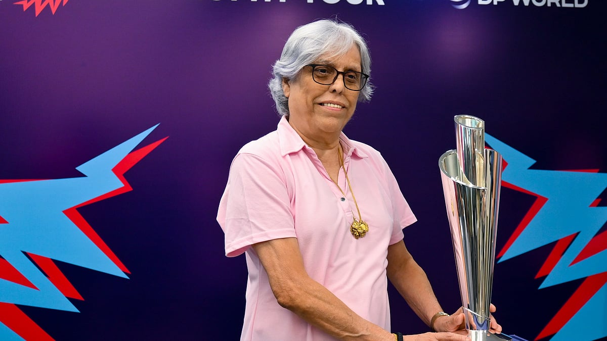 Former India cricketer Diana Edulji during the ICC Women's T20 World Cup trophy tour, at the Wankhede Stadium in Mumbai on Friday (September 13, 2024). - PTI