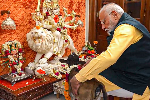 PM Modi with calf born at his residence
