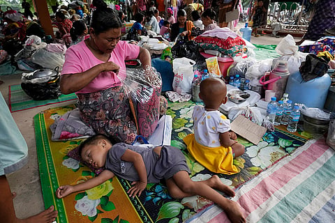 Myanmar floods: Flood victims take rest at temporary camp