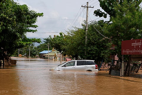 Myanmar floods: View of a submerged car  in Naypyitaw