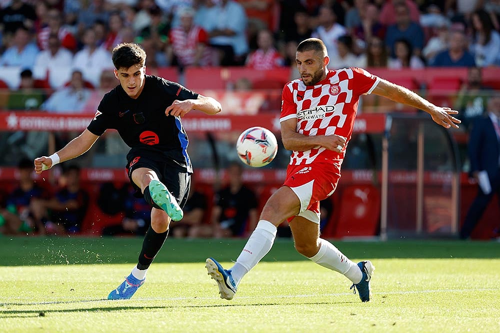 Gironas David Lopez at the Montilivi stadium in Girona, Spain