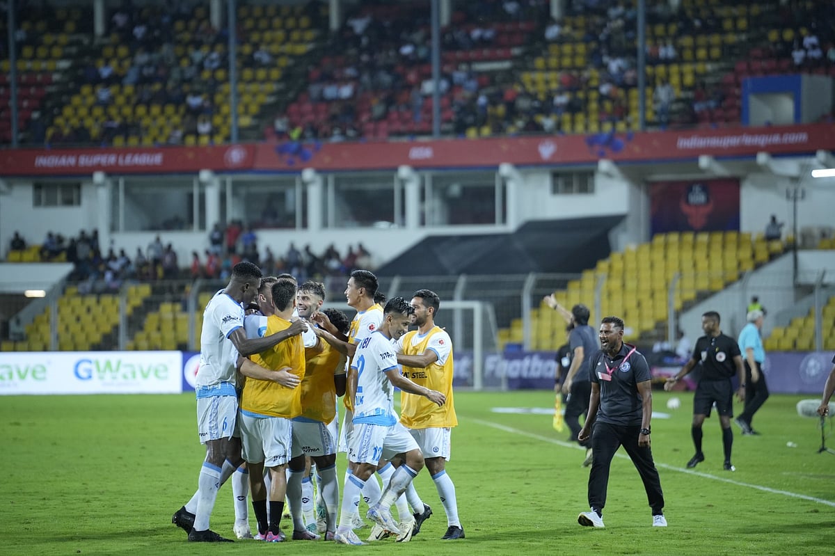 PC: ISL/FSDL : Jamshedpur FC celebrate their win over FC Goa in Fatorda