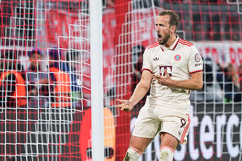 Champions League 2024-25, Bayern Munich vs GNK Dinamo: Munich's Harry Kane celebrates after scoring his side's sixth goal