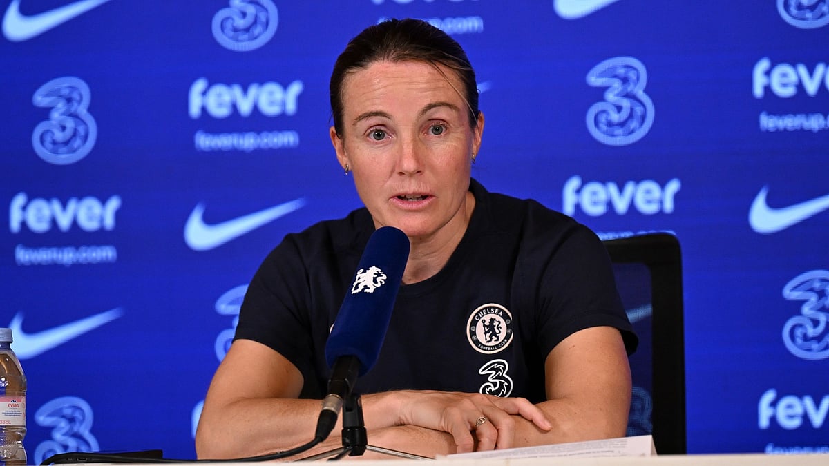 Sonia Bompastor during her pre-match press conference.