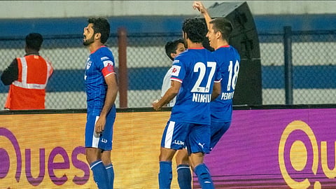 Rahul Bheke's celebration after completing the goal.