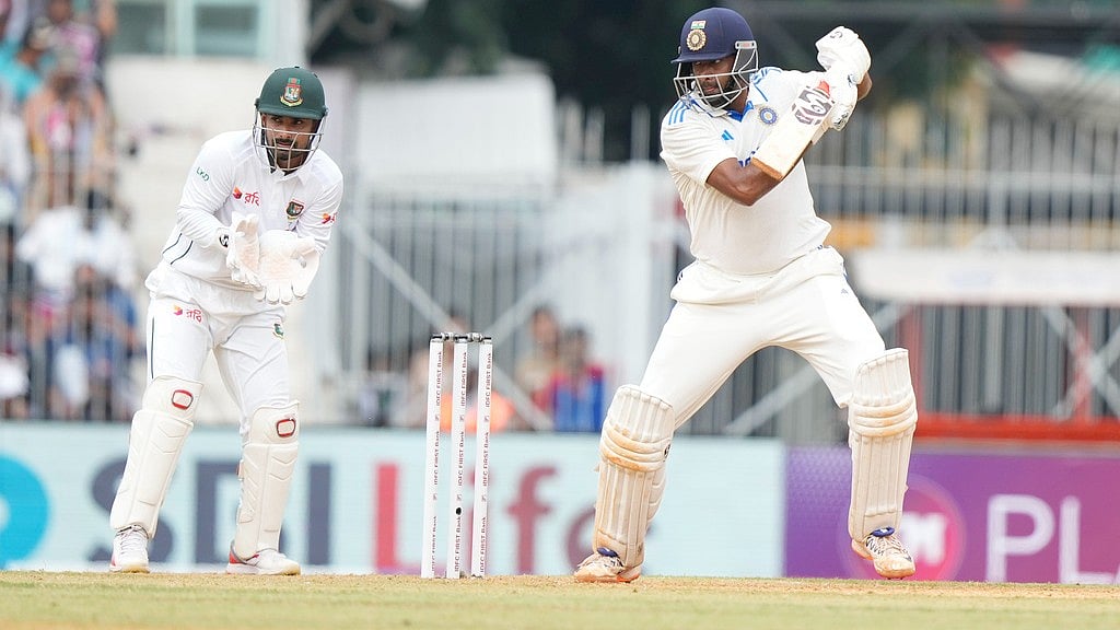 AP/Mahesh Kumar A. : India's Ravichandran Ashwin plays a shot on the first day of the first cricket Test match between India and Bangladesh, in Chennai, India.