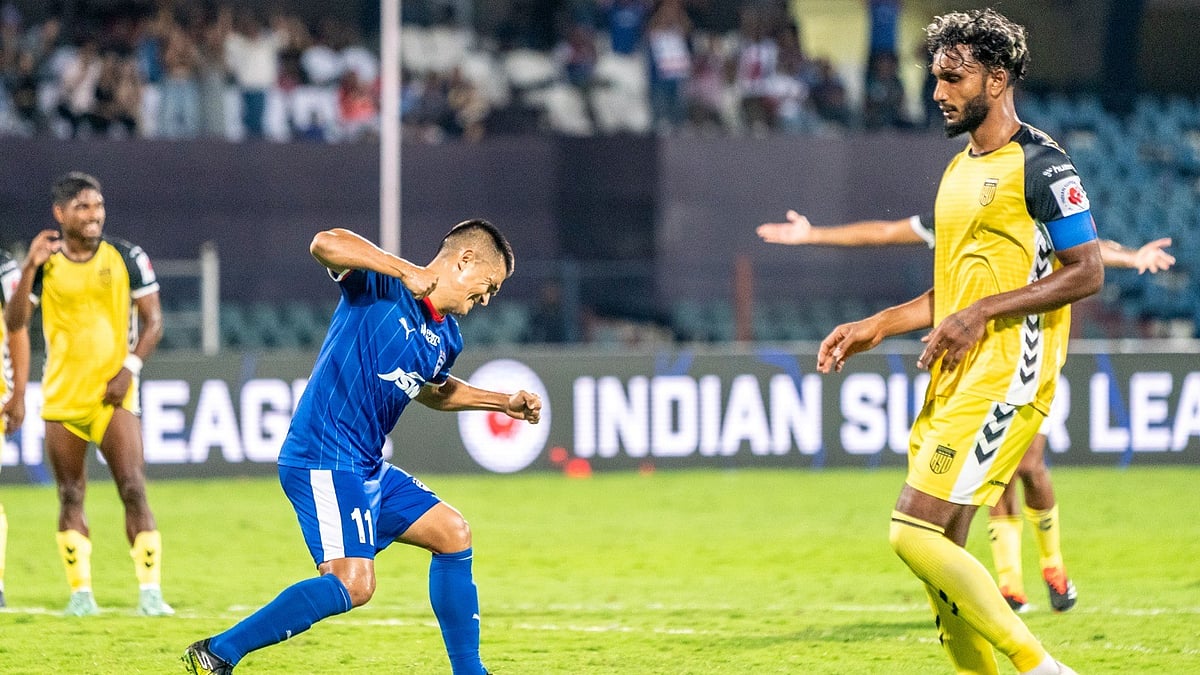 Sunil Chhetri celebrating after scoring a goal