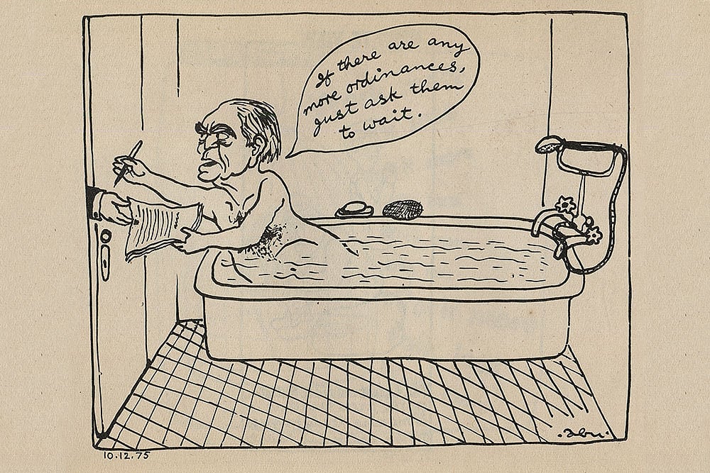 Iconic Image: Abu Abraham’s cartoon of then President Fakhruddin Ali Ahmed signing the Emergency declaration