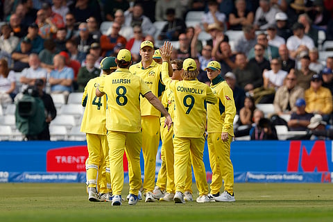 England Vs Australia 1st ODI: Australia's Cameron Green celebrates after taking the catch to dismiss England's Liam Livingstone 
