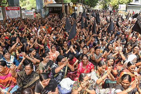 Anganwadi workers protest