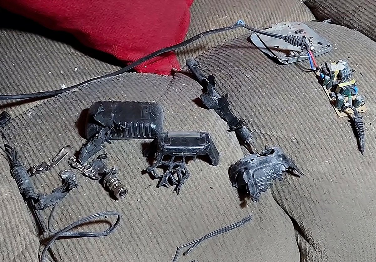 This video grab, shows a walkie-talkie that was exploded inside a house, in Baalbek, east Lebanon, Wednesday, Sept. 18, 2024.  - AP