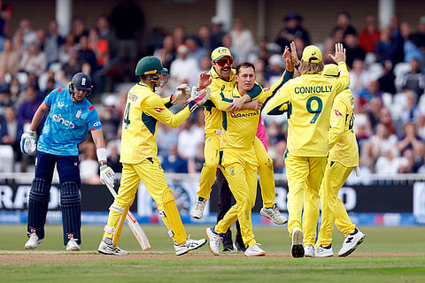 England Vs Australia 1st ODI: Australia's Marnus Labuschagne celebrates after taking the wicket of England's Harry Brook 