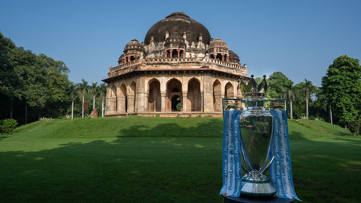 Manchester City's PL trophy at New Delhi's Lodhi Gardens. - Special Arrangement