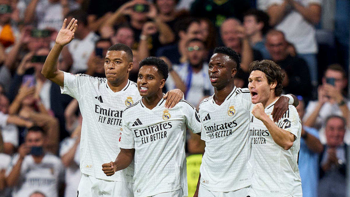 Real Madrid's attacking stars celebrate against Espanyol