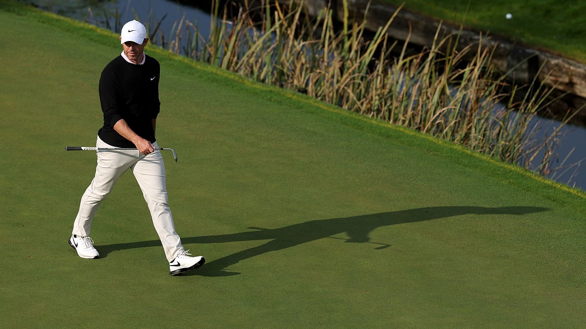 Rory McIlroy walks on the 18th green during his third round of the BMW PGA Championship.