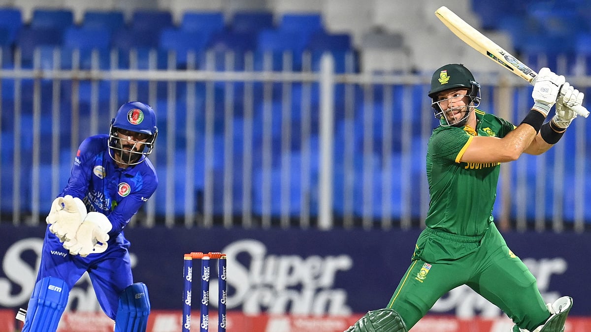 X/Afghanistan Cricket Board : South Africa's Aiden Markram (right) bats during the third ODI against Afghanistan, in Sharjah on Sunday (September 22, 2024).