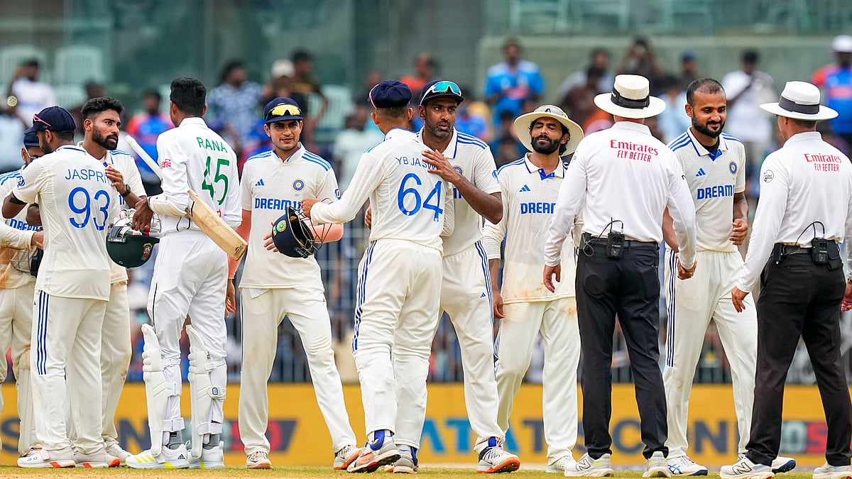 Indian players celebrate their win against Bangladesh. PTI