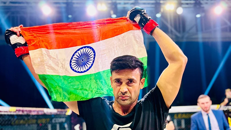 Indian wrestler Sangram Singh after his MMA win