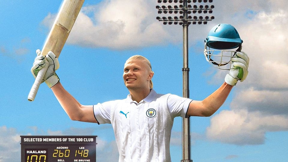 Snippet from Manchester City's viral  post on Norwegian striker Erling Haaland's 100th goal. - X/Manchester City