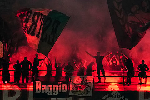 Serie A Soccer, Inter Milan Vs AC Milan: AC Milan's fans lit flares after Christian Pulisic scored the opening goal