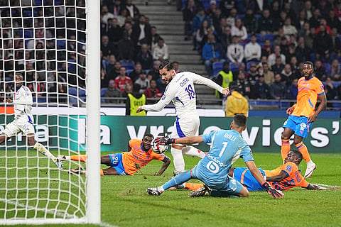 Ligue 1 Soccer, Marseille vs Lyon: Lyon's Rayan Cherki scores a goal
