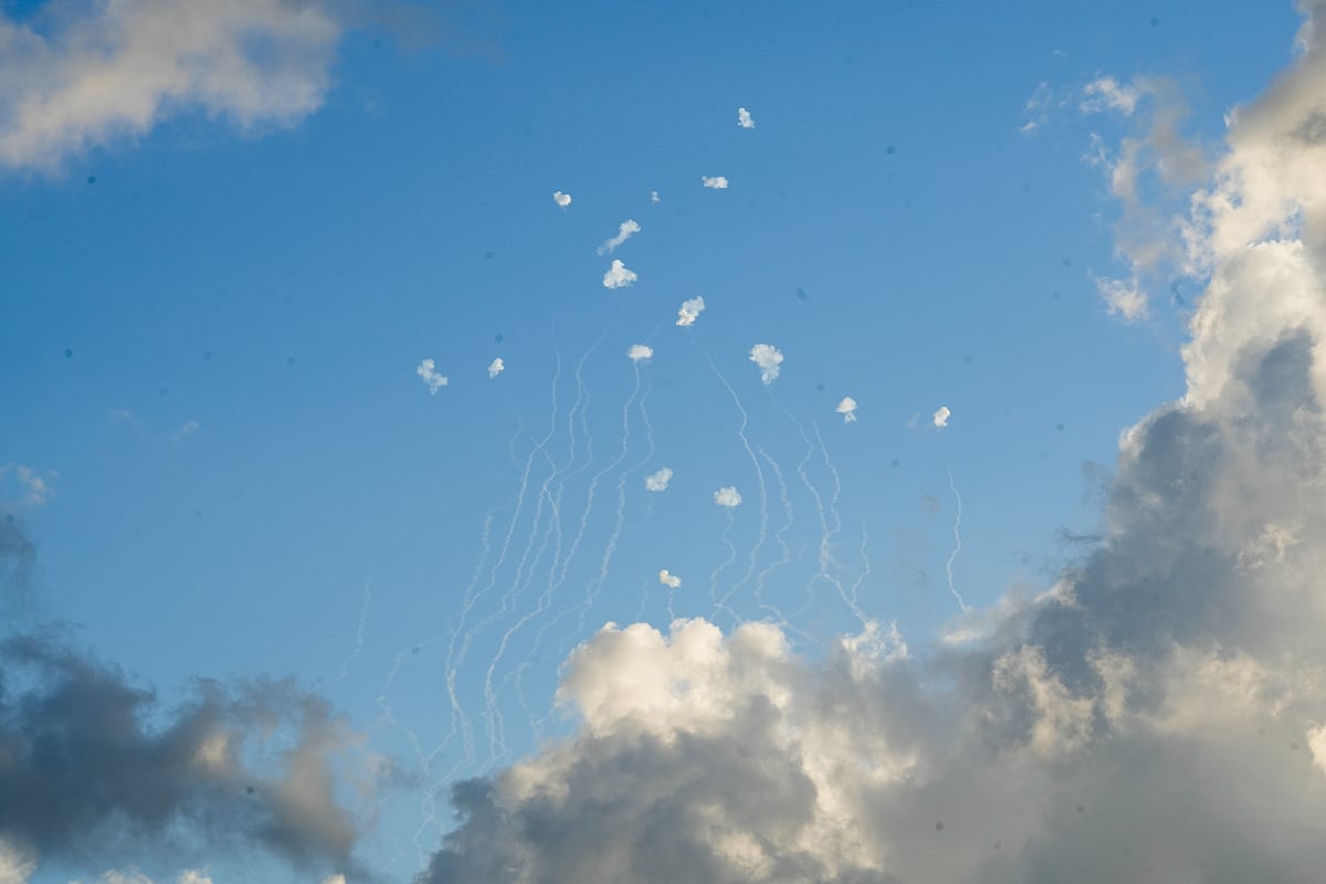 Israeli Iron Dome air defense system fires to intercept rockets that were launched from Lebanon, in northern Israel, Sunday, Sept. 22, 2024.  - AP