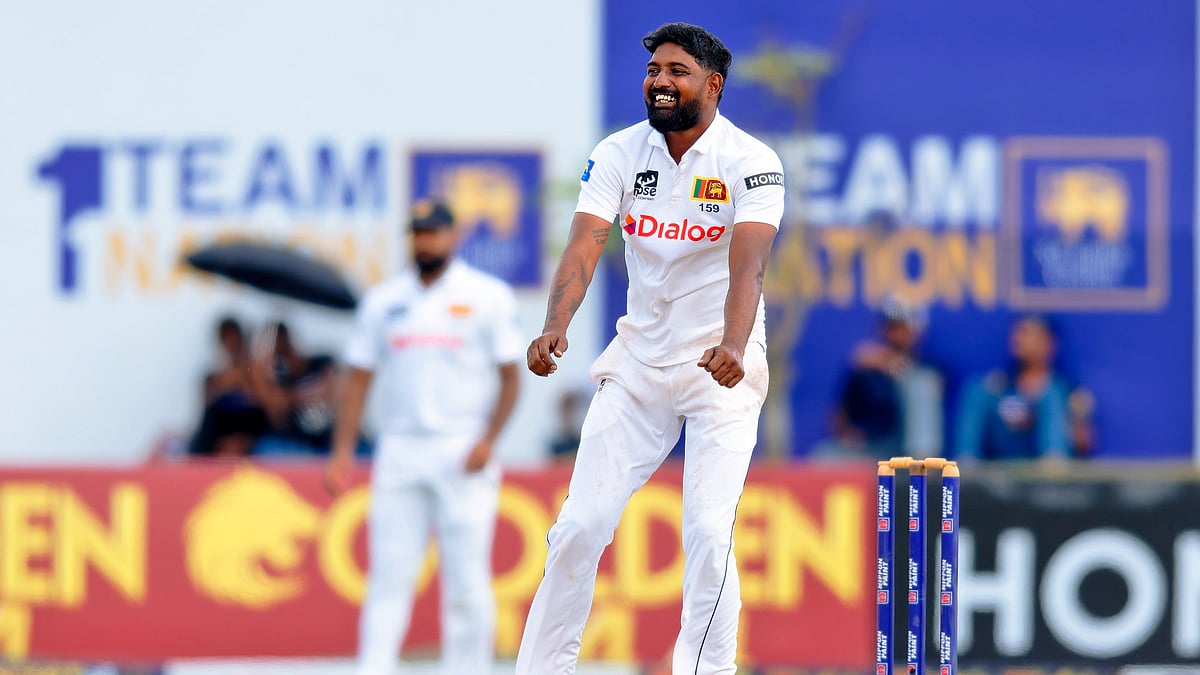 AP : Prabath Jayasuriya in action in the first NZ Test
