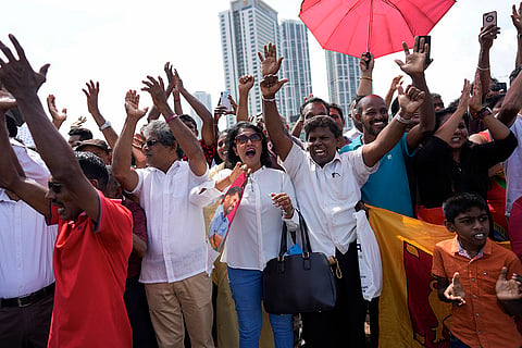 Sri Lanka elections result 2024: Supporters of Anura Kumara Dissanayake cheer outside the president's office
