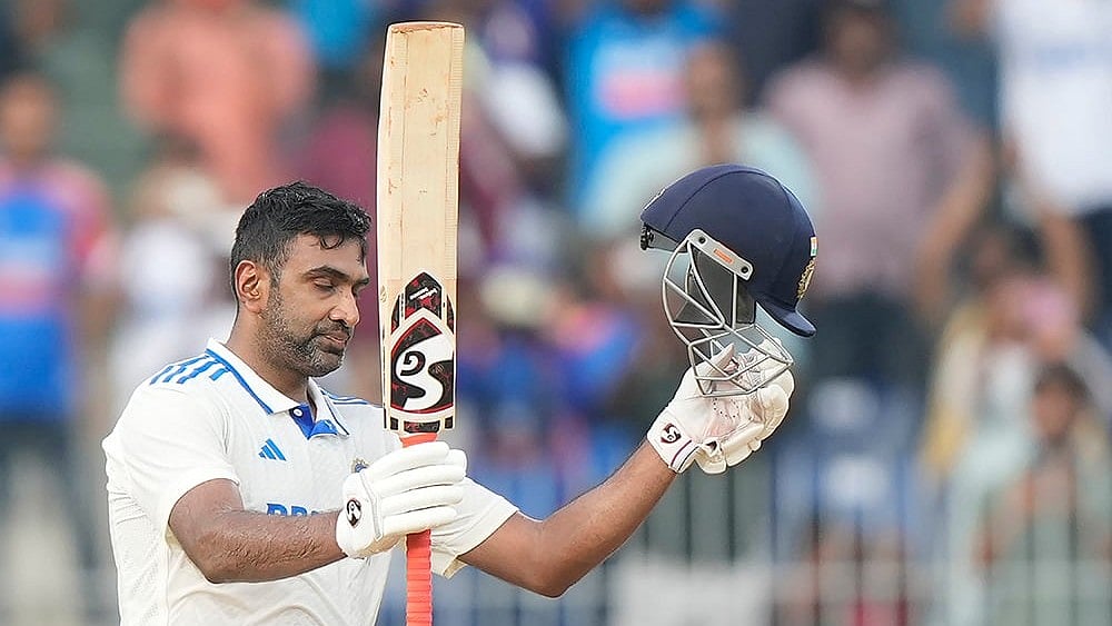 | Photo: AP/Mahesh Kumar A. : IND Vs BAN, 1st Test Day 1: Ravichandran Ashwin celebrates scoring century