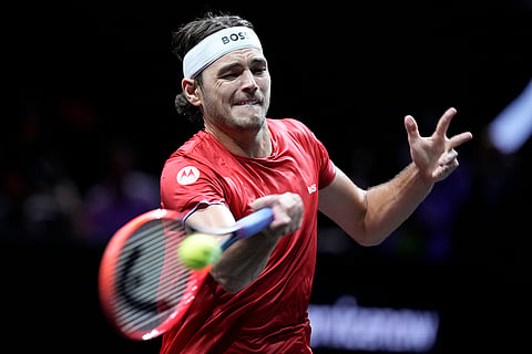Laver Cup 2024, Team Europe vs Team World: Team World's Taylor Fritz returns to Team Europe's Carlos Alcaraz 