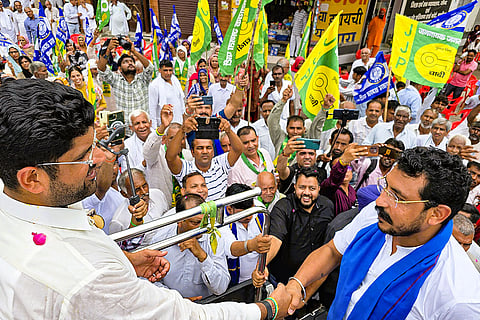 2024 Haryana Assembly polls: JJP candidate Dushyant Chautala with Azad Samaj Party's National President and MP Chandrashekhar Azad