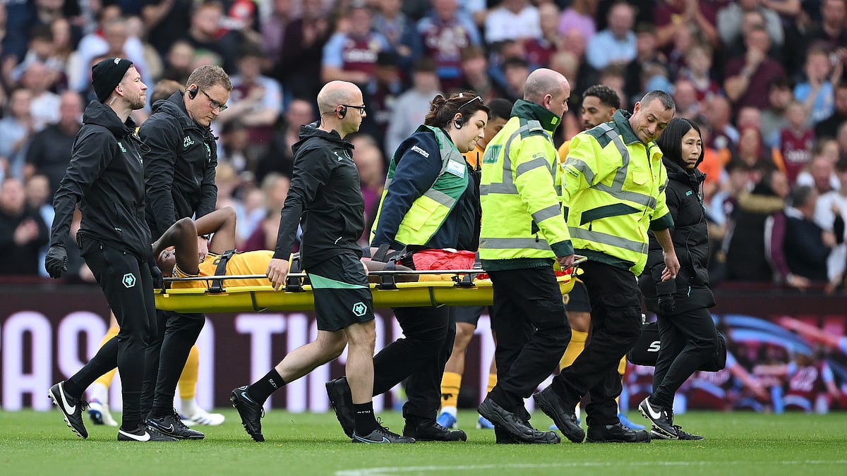 Wolves defender Yerson Mosquera was stretchered off against Aston Villa