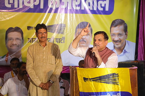 2024 Haryana Assembly polls: AAP Rajya Sabha MP Sanjay Singh addresses a public meeting in Pundri