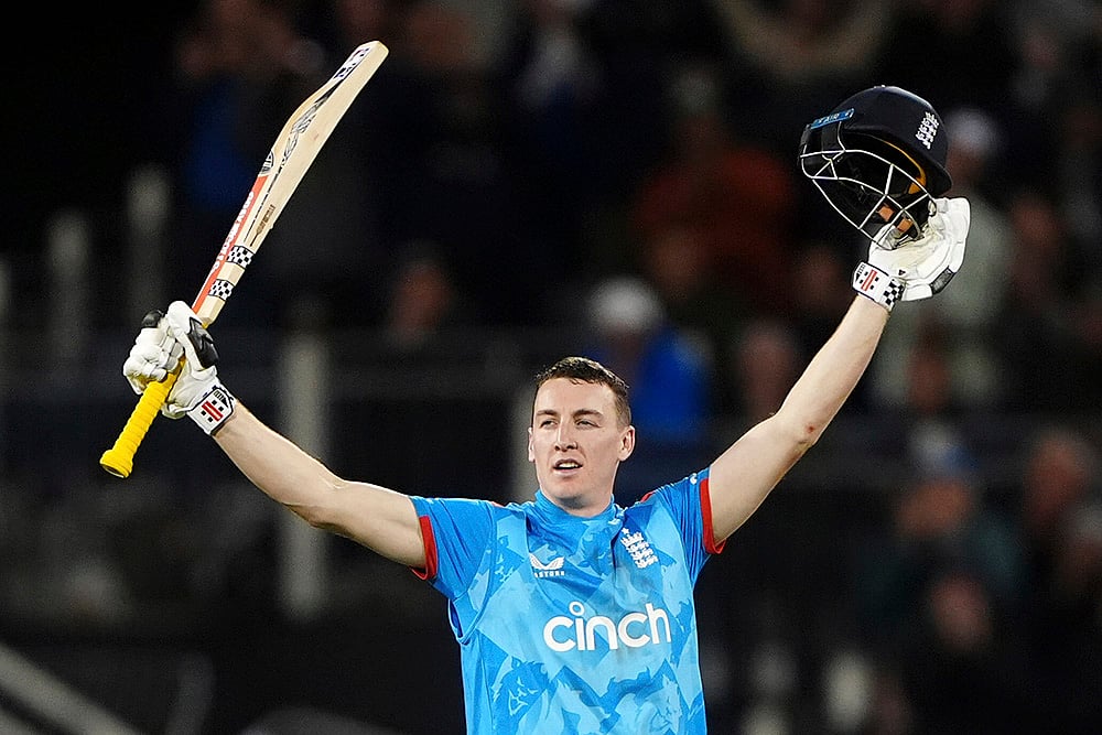 England vs Australia 3rd ODI - Harry Brook celebrates 100 runs