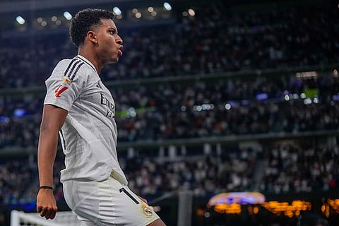 La Liga 2024-25, Real Madrid vs Alaves: Real Madrid's Rodrygo celebrates after scoring a goal