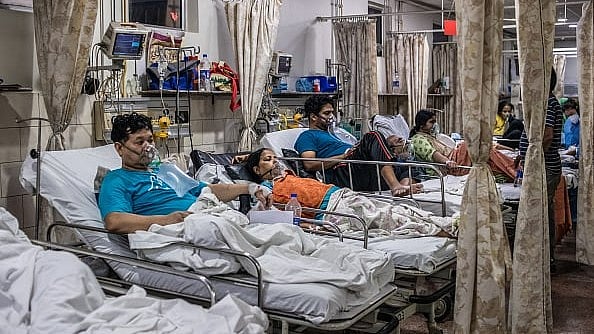 Covid-19 patients at a Delhi hospital during the second coronavirus wave in 2021. - Getty Images
