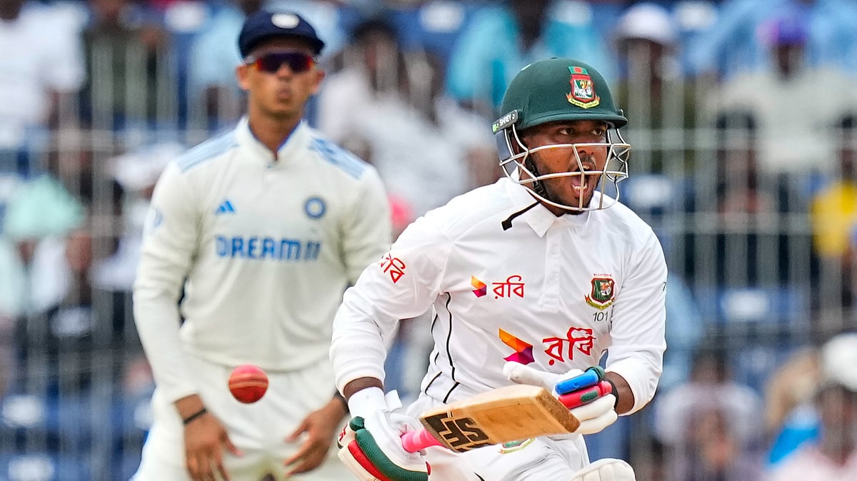 Bangladesh's Zakir Hasan plays a shot on the third day of the first test cricket match between India and Bangladesh, at the MA Chidambaram Stadium, in Chennai. - PTI Photo/R Senthilkumar
