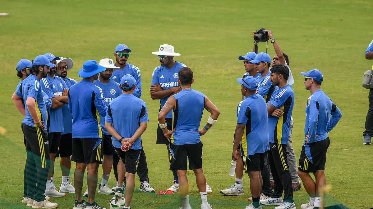 Indian players during a training session ahead of the 2nd Test cricket match between India and Bangladesh, in Kanpur. - PTI Photo