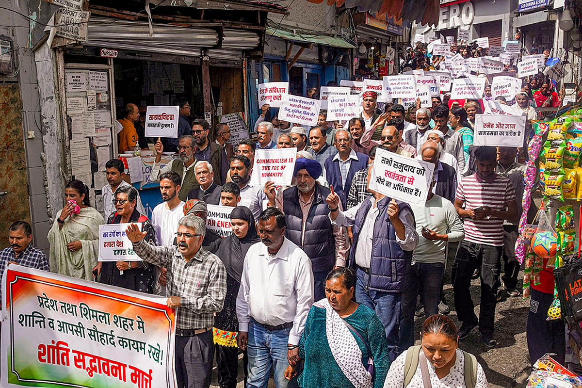 peace march after protests erupted over alleged illegal construction at a mosque in Sanjauli
