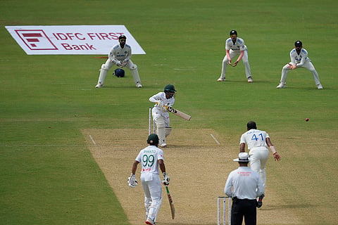 India Vs Bangladesh, 2nd Test Day 1: Bangladesh's Mominul Haque, center, plays a shot